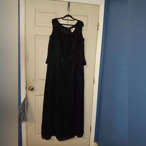 Elegant Black Plus Sz 4XL Evening Gown Sleeveless Beaded Top
